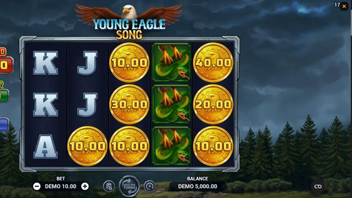 Pemandangan hutan Amerika Utara dan elang megah di slot Young Eagle Song