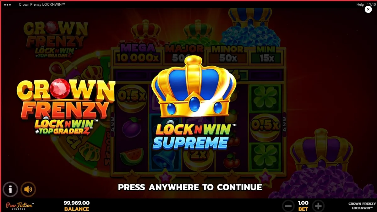 Tampilan visual slot Crown Frenzy LockNWin dengan tema kerajaan dan permata