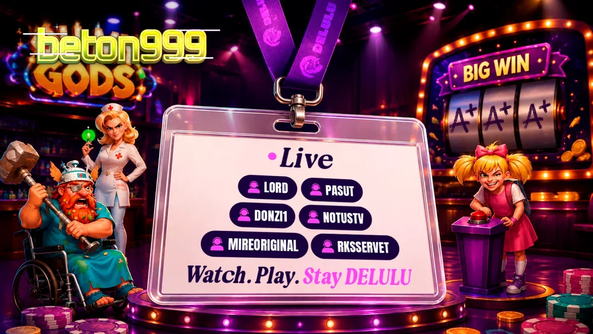 Tampilan antarmuka slot interaktif yang penuh warna dengan elemen grafis modern yang menarik bagi audiens streaming.